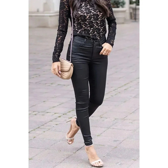 Velvet Graham & Spencer Wax Coated High Waisted Skinny Jeans Sz 25 Glossy - Picture 1 of 9